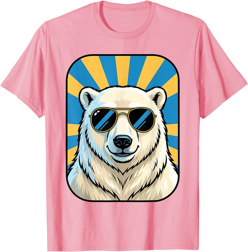 Cute Animal Designs Funny Polar Bear Wearing Sunglasses Animal Humour Jokes T-Shirt - Pink
