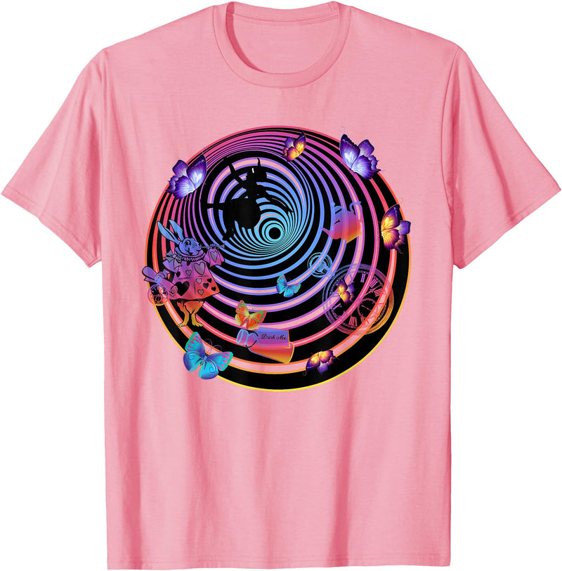 Down the Rabbit Hole - Alice in Wonderland Design T-Shirt in Pink