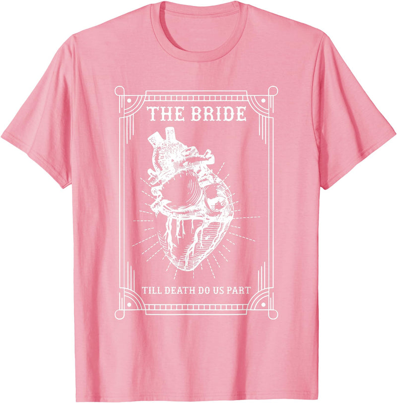 Bride Groom Wedding Bachelorette Halloween Gothic Halloween Bride Groom Wedding Bachelorette Party T-Shirt - Pink