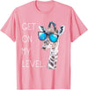 Funny Giraffe Zoo Tall Wildlife Tees & Gifts Get On My Level - Giraffe Glasses Giant Zoo Animal Saying T-Shirt - Pink