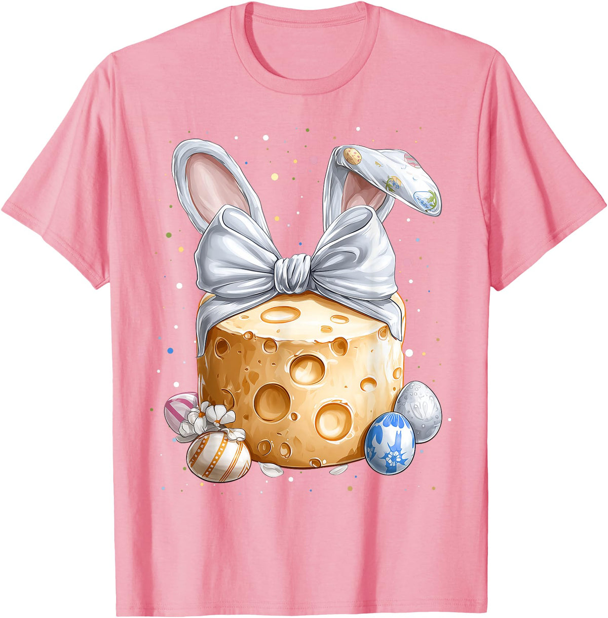Cheese Gouda Feta Cheddar Easter Rabbit Eggs Bunny Ears T-Shirt in Pink