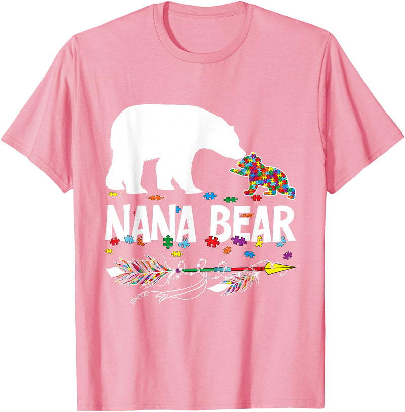 Nana Bear Autism Family Shirt Cute Nana Bear Autism Awareness Shirt Autistic Family T-Shirt - Pink