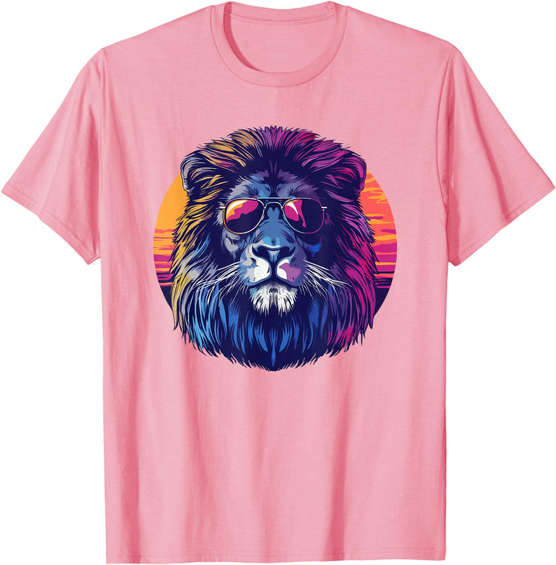 Cool lion gifts Lion gifts for kids Lion gifts men Lion with sunglasses retro sun T-Shirt - Pink