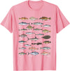 Botanical Chart Apparel Co. Vintage Fish Identification Chart Fishing T-Shirt Small - Pink