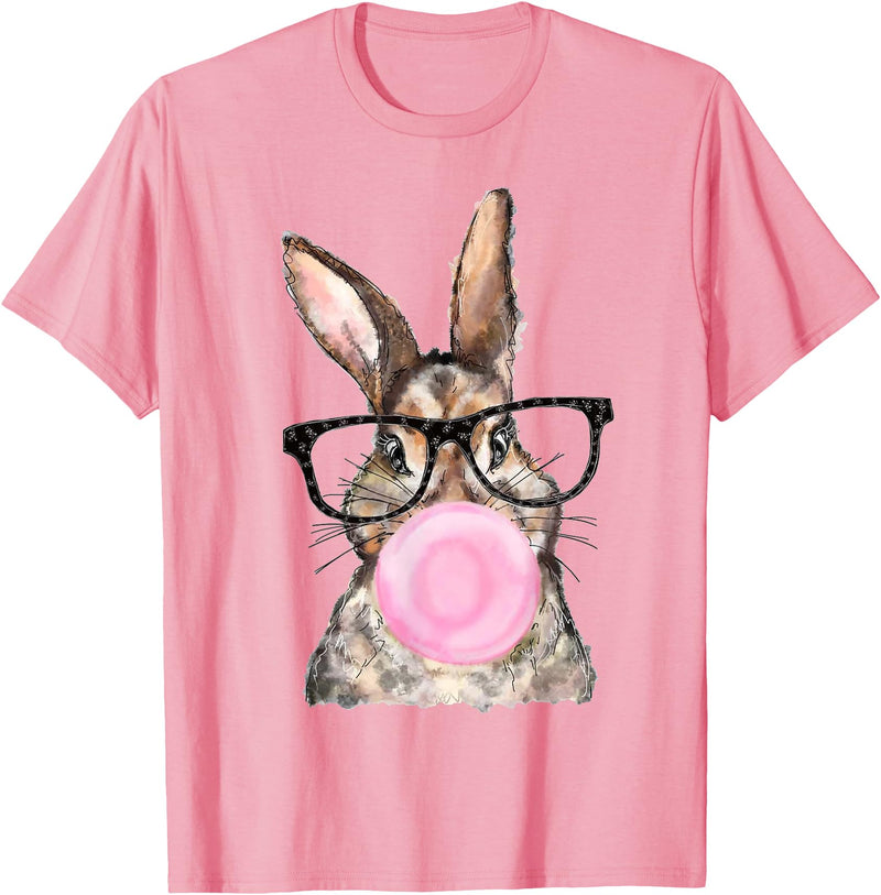 Cute Bunny Glasses Bubblegum Easter Day Girls Kids Boys T-Shirt in Pink