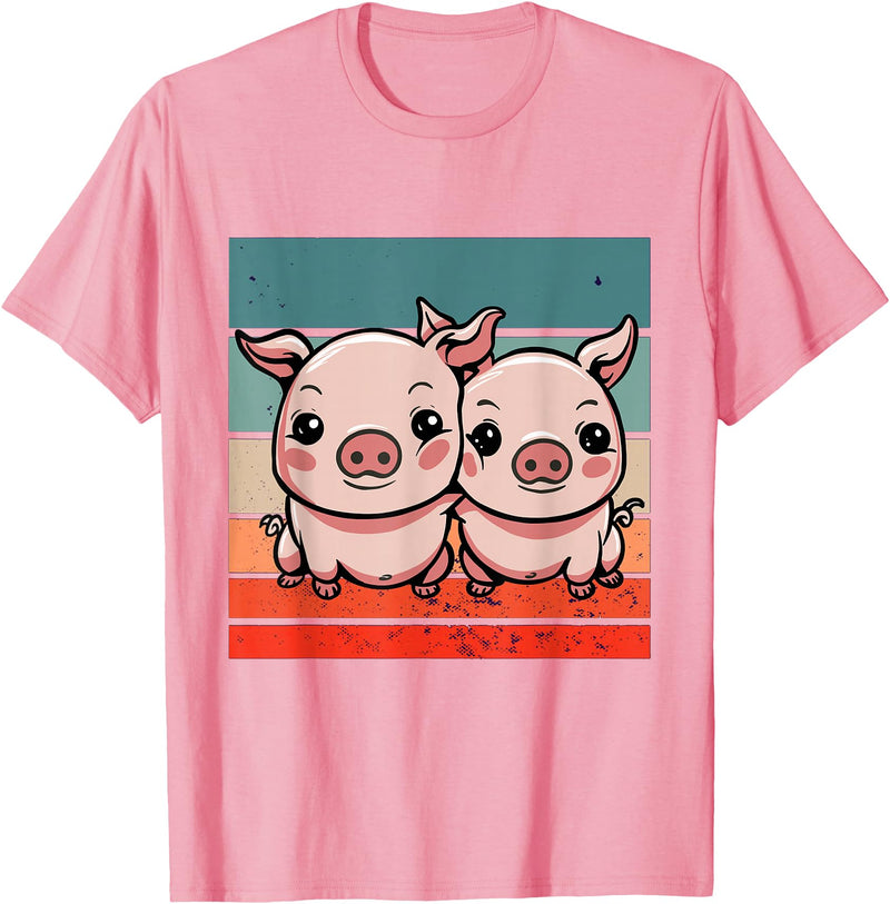 Cute Sibling Baby Little Pink Pig Sister Animal Pig Lovers T-Shirt - Pink