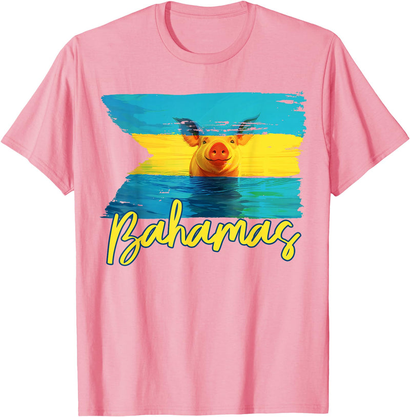 Swimming Pig Bahamas Beach Trips Bahamas Swimming Pig Flag Beach Caribbean Summer Vacation T-Shirt - Pink