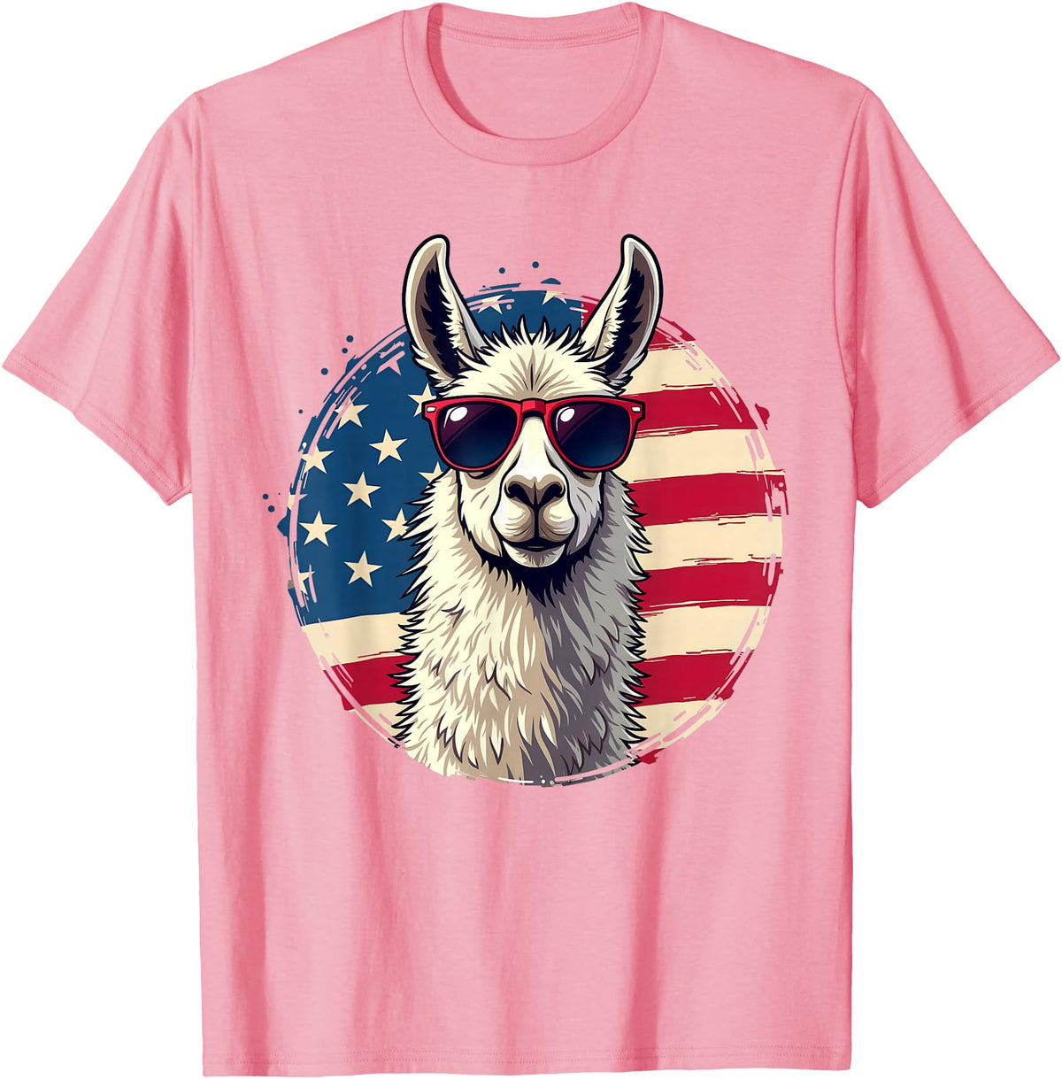 Funny Llama Alpaca Animal Lover Gifts Clothing Llama Alpaca American Flag USA Patriotic T-Shirt - Pink