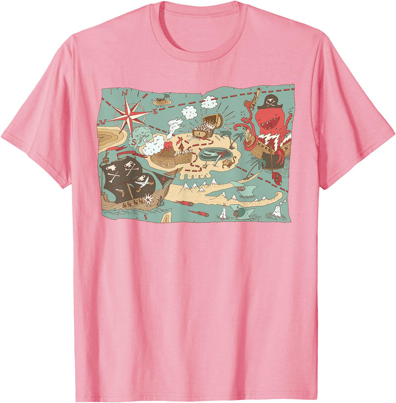 Mel & Bear Treasure Map Ship Sharks Pirates & Skulls Shirt Boys Kids T-Shirt - Pink