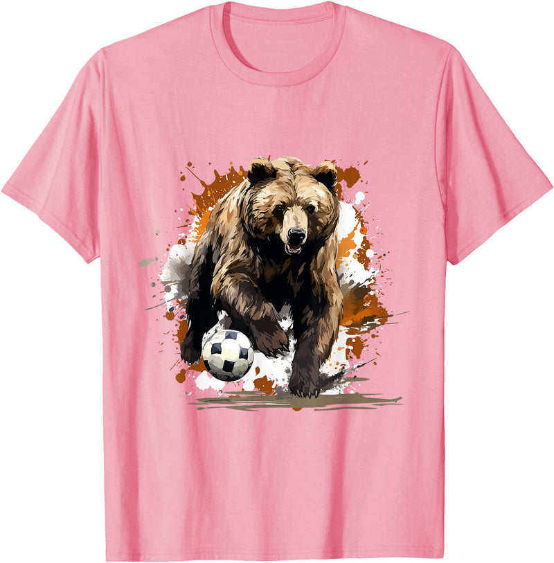 Passion For Sports Style Bear Playing Soccer Sports Team | Animal T-Shirt - Pink