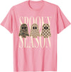 Spooky Season Ghost Halloween Shirt Spooky Season Leopard Camo Checkered Ghost Halloween Fall T-Shirt - Pink