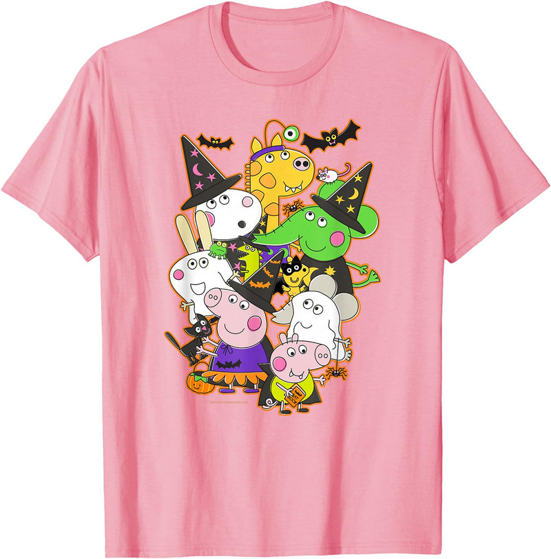Peppa Pig Halloween Happy Costumes Group Shot T-Shirt - Pink