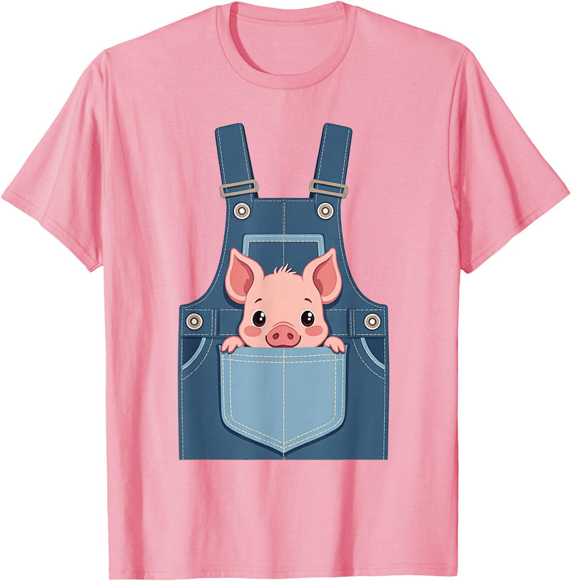 Pig Farm Animal Costumes Pig Costume - Funny Farmer, Pocket, Farm, Women, Men, Kids T-Shirt - Pink