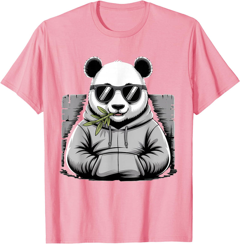Forest Animal Art Panda with Sunglasses Graphic Motif Animal Funny Panda Bear T-Shirt - Pink