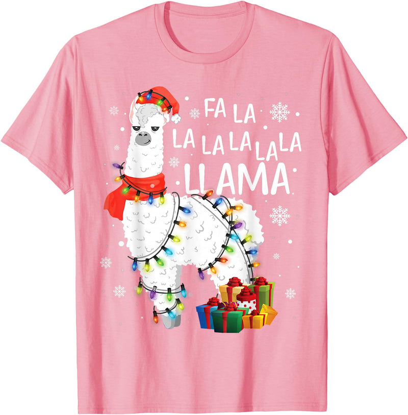 Funny Fa La La Llama Christmas Shirt FA La La Llama Christmas Funny Lllama Lover Xmas Pajamas T-Shirt - Pink