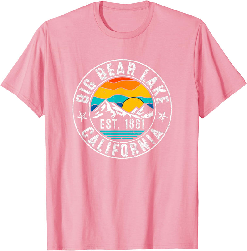 Vintage Style Big Bear Lake Retro 70s 80s Big Bear Lake California CA T-Shirt - Pink