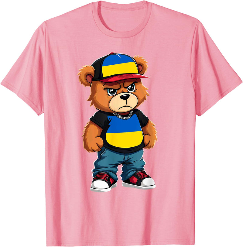 Ukrainian Teddy Bear Breakdance Rapper Ukrainian Flag Teddy Bear Ukraine Hip Hop T-Shirt - Pink