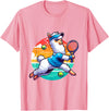 Funny Cute Animals Playing Tennis Apparel Llama Playing Tennis in Front of a Sunset T-Shirt - Pink