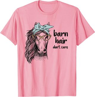 Girl Horse Shirts by Southerngal Cute Horse Love Girl Shirt Barn Hair Don't Care Cowgirl Gift T-Shirt - Pink