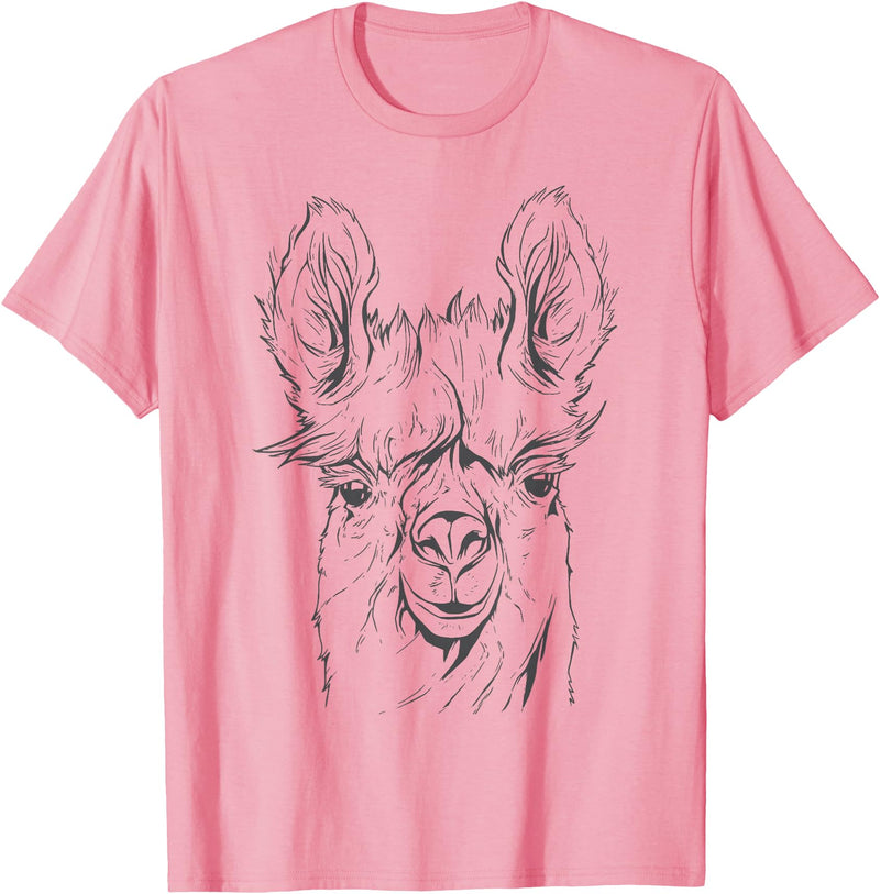 Funny Llama Alpaca Animal Lover Gifts Clothing Llama Alpaca Line Art T-Shirt - Pink