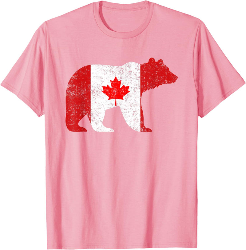 Happy Canada Day Polar Bear Flag Retro Tees Co Happy Canada Day Funny Canadian Polar Bear Animal Flag Retro T-Shirt - Pink