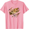 Lion Graphic - Wild Animal Lover Design Lion Outfit - Torn Design Picture Of A Lion's Face T-Shirt - Pink