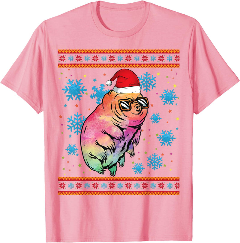 Water Bear Microbiologist Gifts Store Co. Water Bear With Santa Hat Microbiology Christmas Tardigrades T-Shirt - Pink