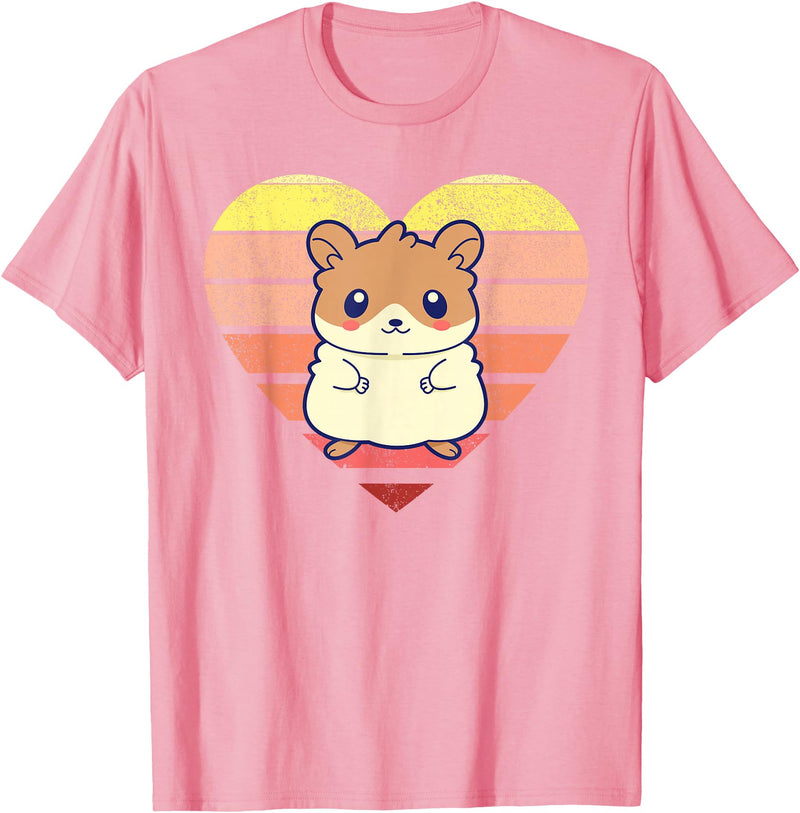 Cute Hamster Design Retro Heart Shape Vintage T-Shirt - Pink