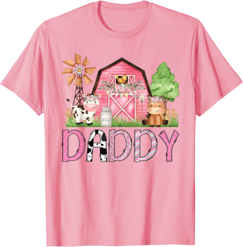Pink Farm Cow Gender Reveal Party Daddy Pink Farm Animal Birthday Kids Matching Family T-Shirt - Pink