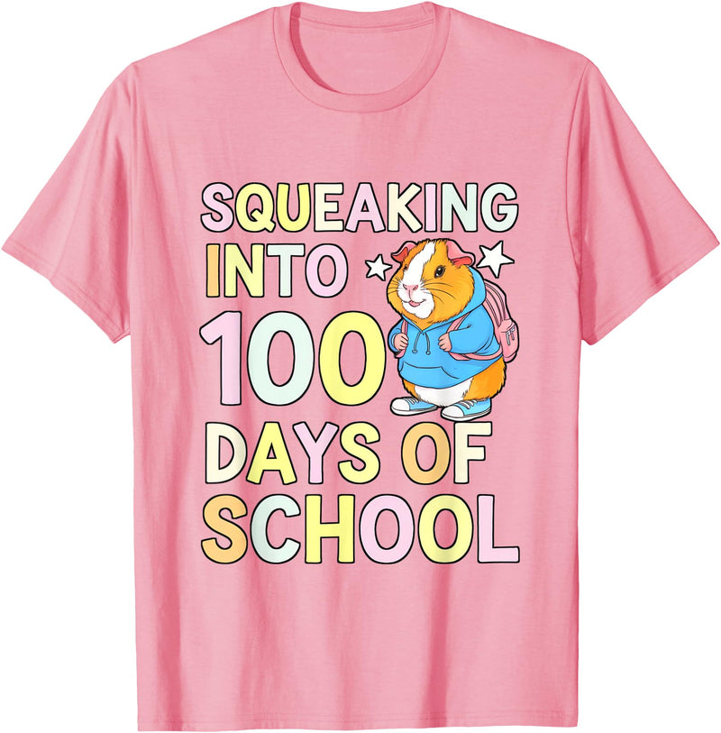 Guinea Pig 100 Days School Tees 100 Days Of School Squeaking Guinea Pig School Backpack Pet T-Shirt - Pink