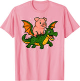 PigAxis1 Pig Animal Lover Dragon Riding Zoo Day Boys Girls Kids T-Shirt - Pink