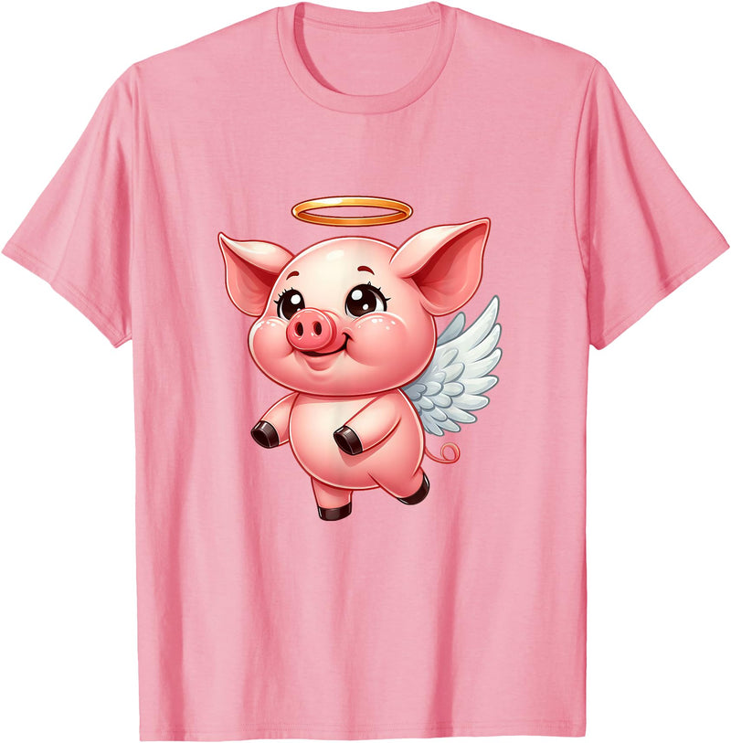 Cute Pig Angel with Wings T-Shirt - Pink