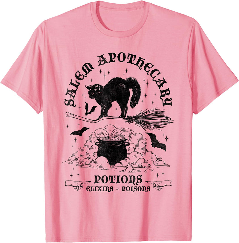 Funny Halloween Witch Gift Idea For Women Salem Apothecary, Black Cat Halloween Witch Men Women T-Shirt - Pink