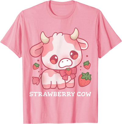 Strawberry Cow Kawaii Anime Strawberry Milk for Girls T-Shirt