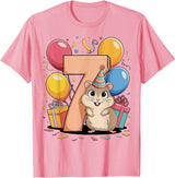 Hamster 7th birthday boy girl 7 years old seventh Hamster T-Shirt - Pink