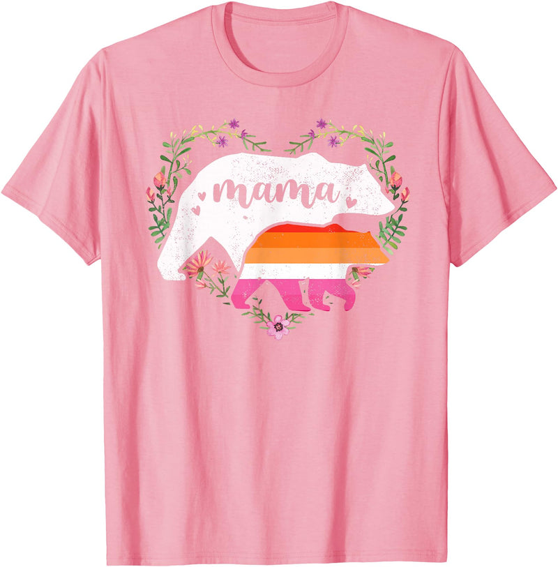 LGBT Lesbian Pride Shirts Mom Mama Bear for Moms LGBTQ Mama Bear Lesbian Pride Equal Rights Rainbow T-Shirt - Pink