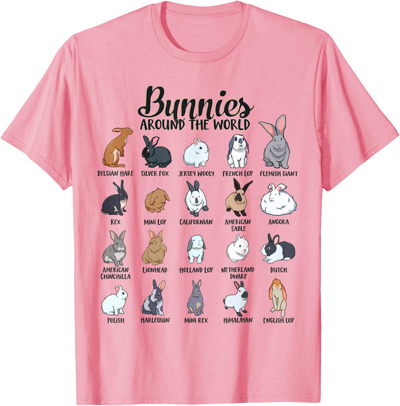 Rabbits in the World - Rabbit Breeds T-Shirt in Pink