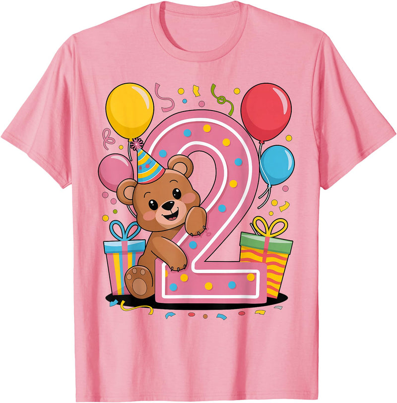 2nd Girls, Boys Bear 2 Birthday Bear 2nd birthday for boy girl 2 years old second two Bear T-Shirt - Pink