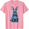 Funny Rabbit Bunny Easter Blue Denim Patchwork Style Animal T-Shirt in Pink