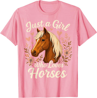 Cute Riding Horse Just A Girl Who Loves Horses Cute Horse T-Shirt - Pink