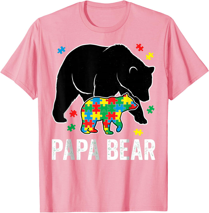 Autism Awareness Neurodiversity Support Apparel Papa Bear Autism Awareness Puzzle Neurodiversity Support T-Shirt - Pink