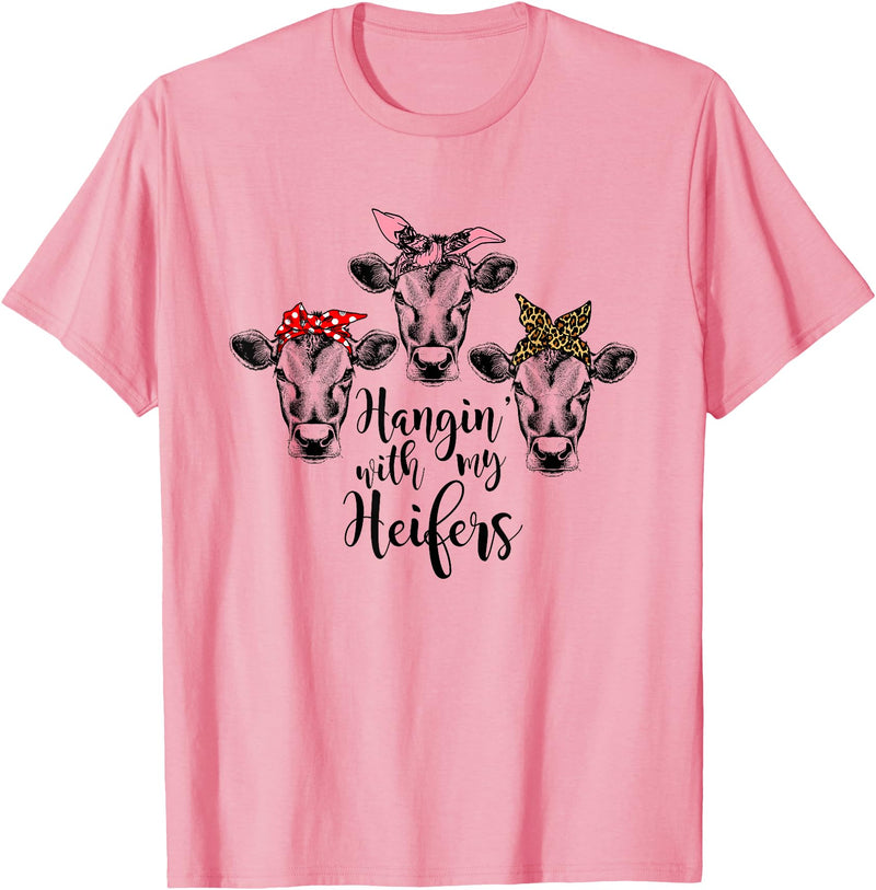 funny heifer tshirt Cute Women's Hanging With My Heifers Bandana T-Shirt T-Shirt - Pink