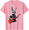Rabbit Bunny Wearing Sunglasses Playing Guitar Musician T-Shirt in Pink