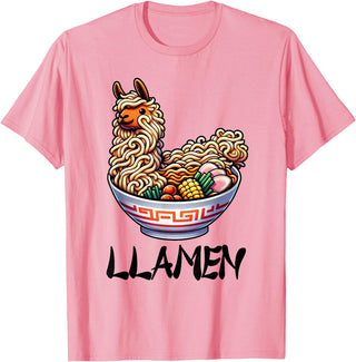 Alpaca LLama Lama Llamen Ramen Chinese Food Llamen Noodles Chinese Food Alpaca Llama Lover T-Shirt - Pink