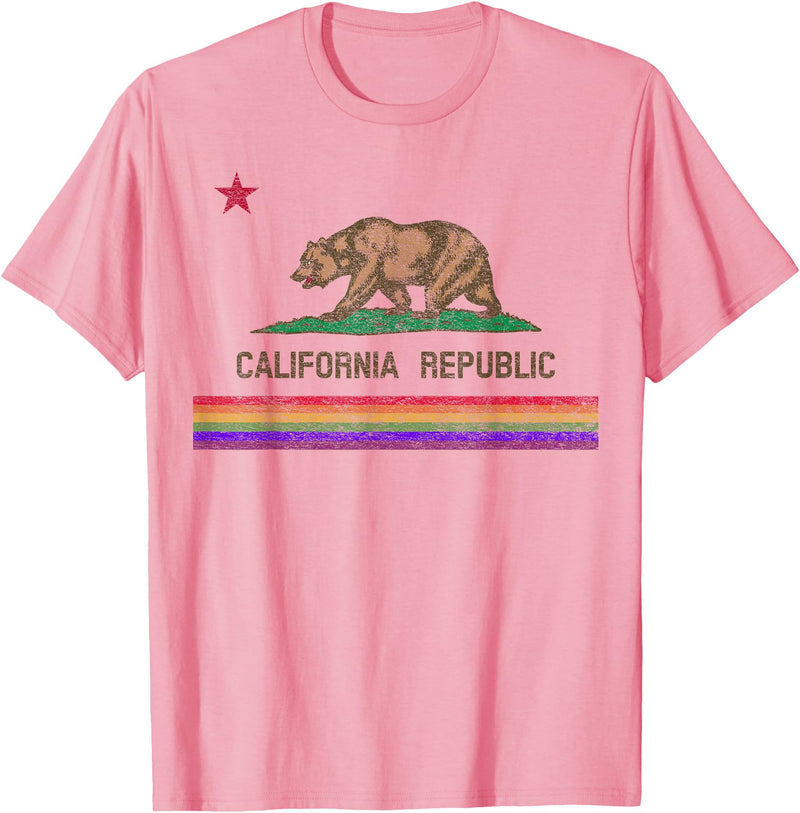 CALIFORNIA STATE FLAG LGBTQ GAY PRIDE RAINBOW TEES CALIFORNIA STATE FLAG BEAR LGBTQ GAY PRIDE RAINBOW PARADE T-Shirt - Pink