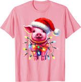 Christmas Pig Lover Pig Christmas Light Pig Lover T-Shirt - Pink