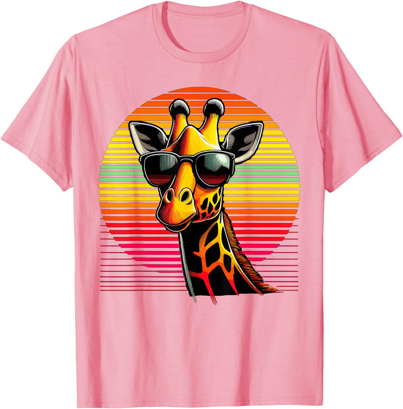 Funny Giraffe lover Giraffe Animal Vintage Sunglasses Giraffe T-Shirt - Pink