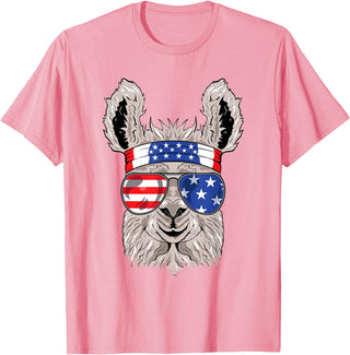 Mega USA Patriotic Animal Shirts USA Patriotic Llama Shirt - July 4th T-shirt - Alpaca T-Shirt - Pink
