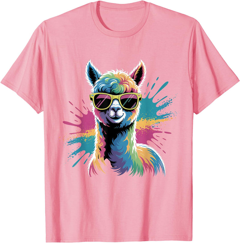 Funny Llama Lover Graphics Funny Llama Alpaca with Sunglasses Animal Graphic T-Shirt - Pink