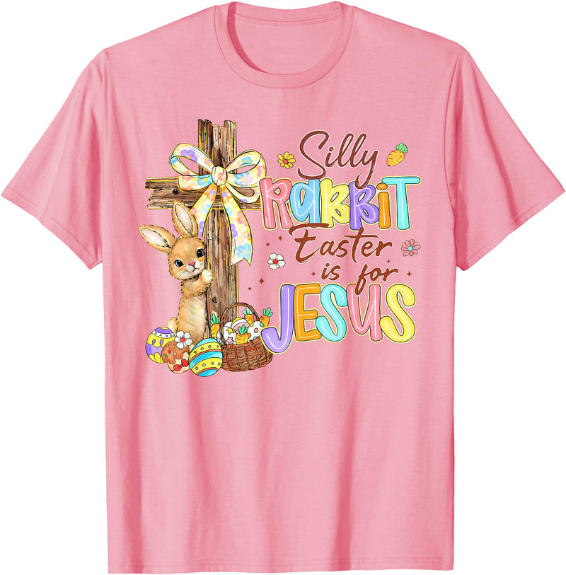 Silly Rabbit Easter Is for Jesus Bunny Cross Kids T-Shirt in Pink